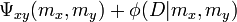 \Psi_{xy}(m_x, m_y) + \phi(D|m_x, m_y)