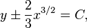  y\pm\frac{2}{3}x^{3/2}=C,