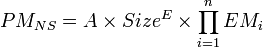 PM_{NS}=A \times Size^E \times \prod^n_{i=1} EM_i