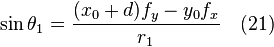 \sin \theta_1 = \frac{(x_0+d) f_y - y_0 f_x}{r_1} \quad (21)