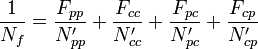 \frac {1} {N_f} = \frac {F_{pp}} {N'_{pp}} + \frac {F_{cc}} {N'_{cc}} + \frac {F_{pc}} {N'_{pc}} + \frac {F_{cp}} {N'_{cp}}