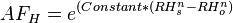 AF_{H} = e^{(Constant*(RH_{s}^n-RH_{o}^n)}